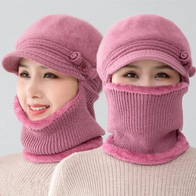 Winter Fur Lined Balaclava Hat For Women Windproof Warmth