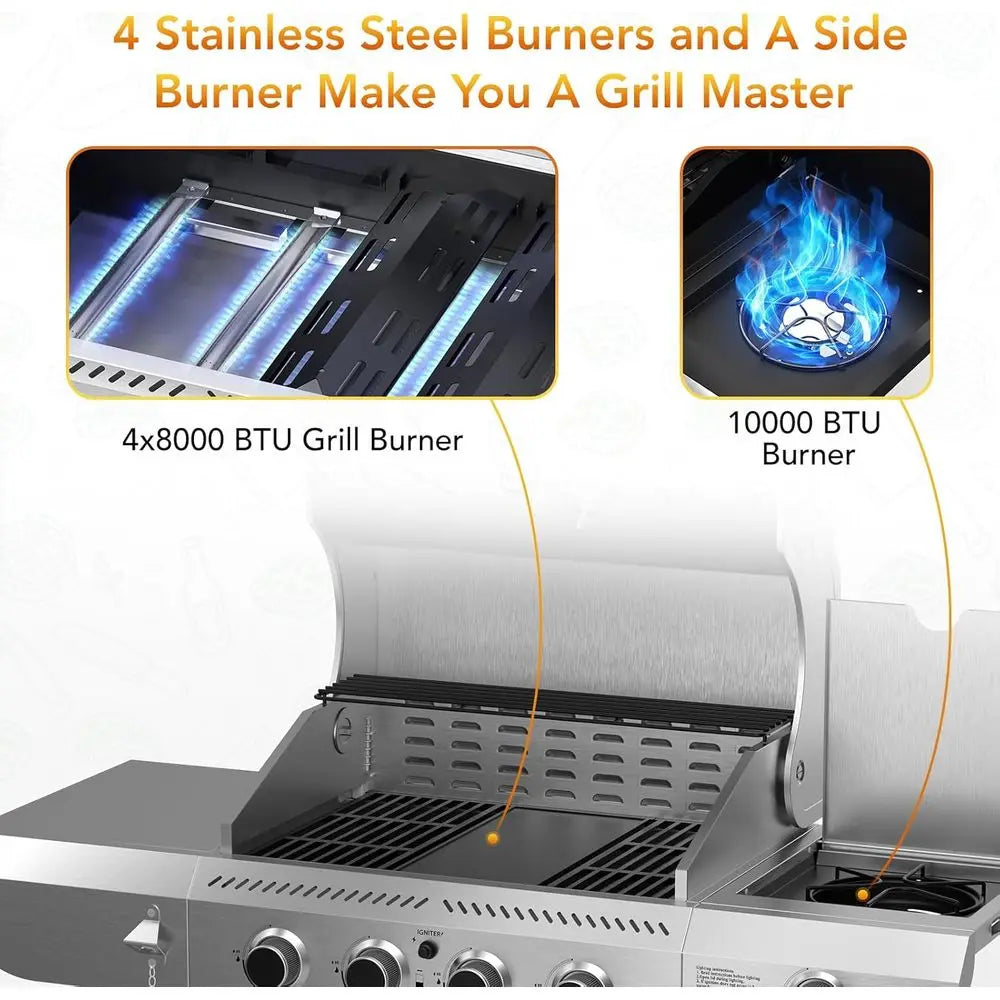 Heavy Duty Stainless Steel Propane Gas Grill With Side Burner - Arthur's Wellness Emporium