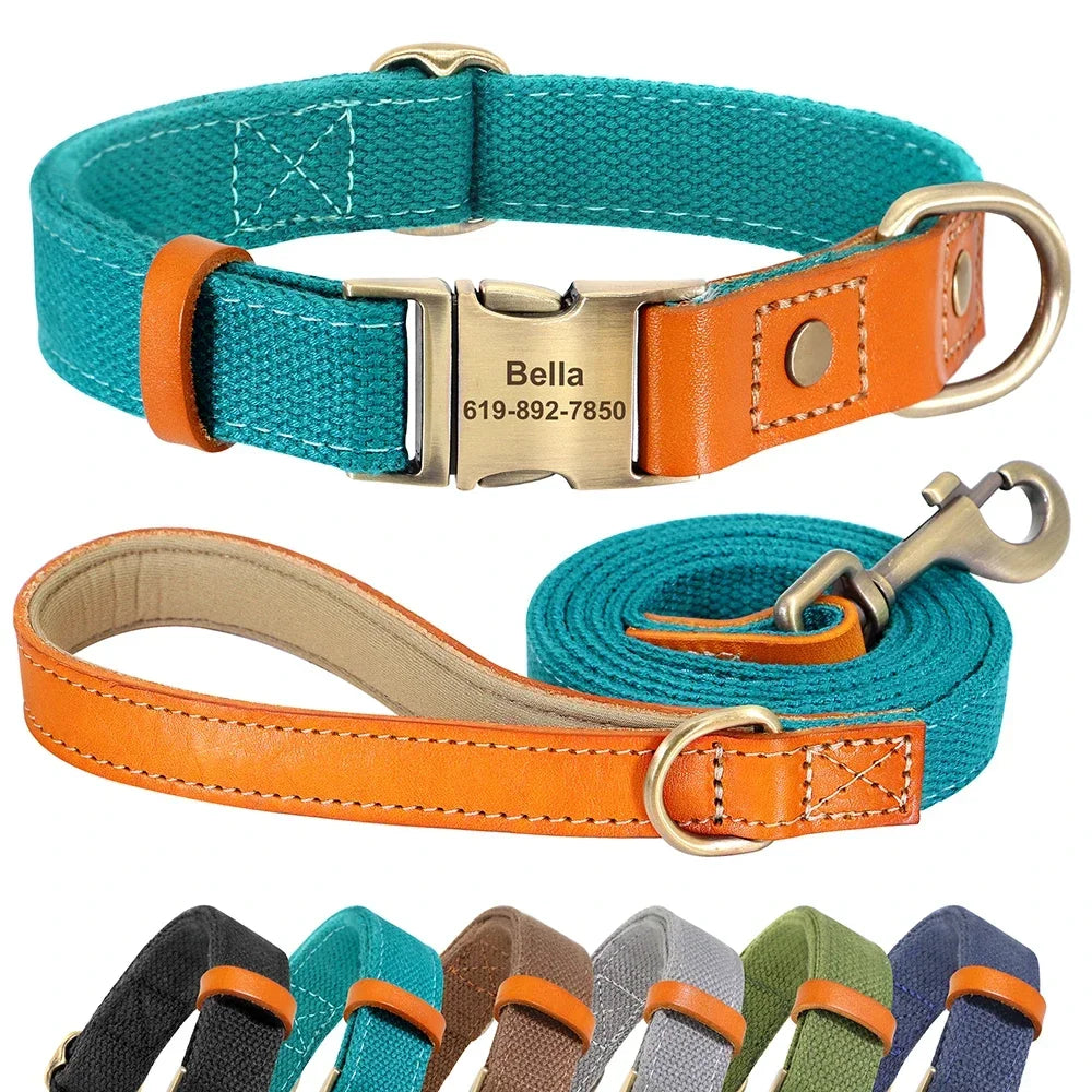 Nylon Custom Dog Collar and Leash Set with Personalized Nameplate - Arthur's Wellness Emporium