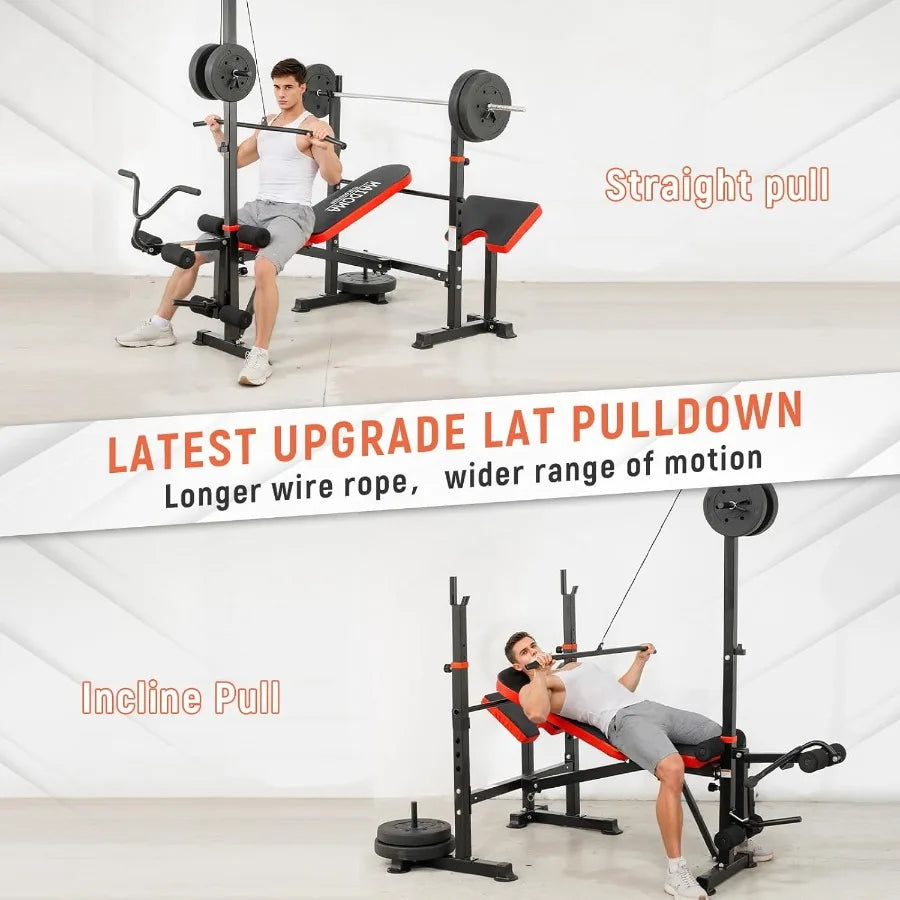 XMSJ 8 In 1 Adjustable Weight Bench With Lat Pulldown