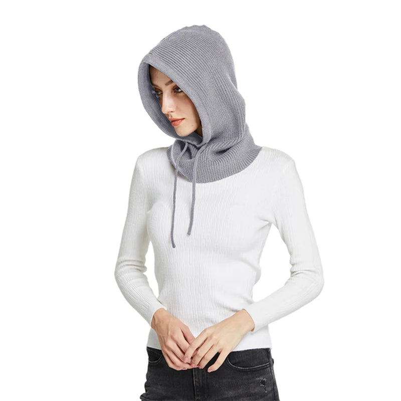 Cashmere Knit Hooded Balaclava For Women Winter Warmth