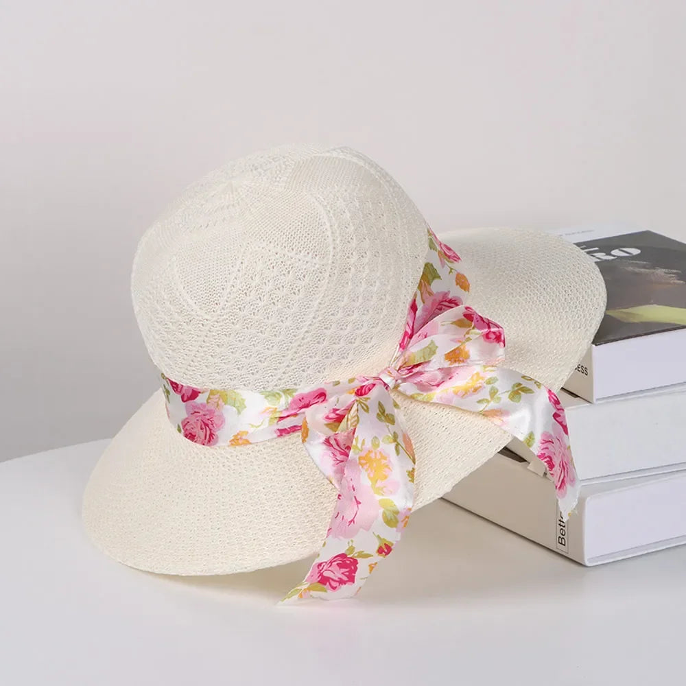 CN Zhejiang Summer Sun Hat Women Ribbon Fisherman Straw Hat