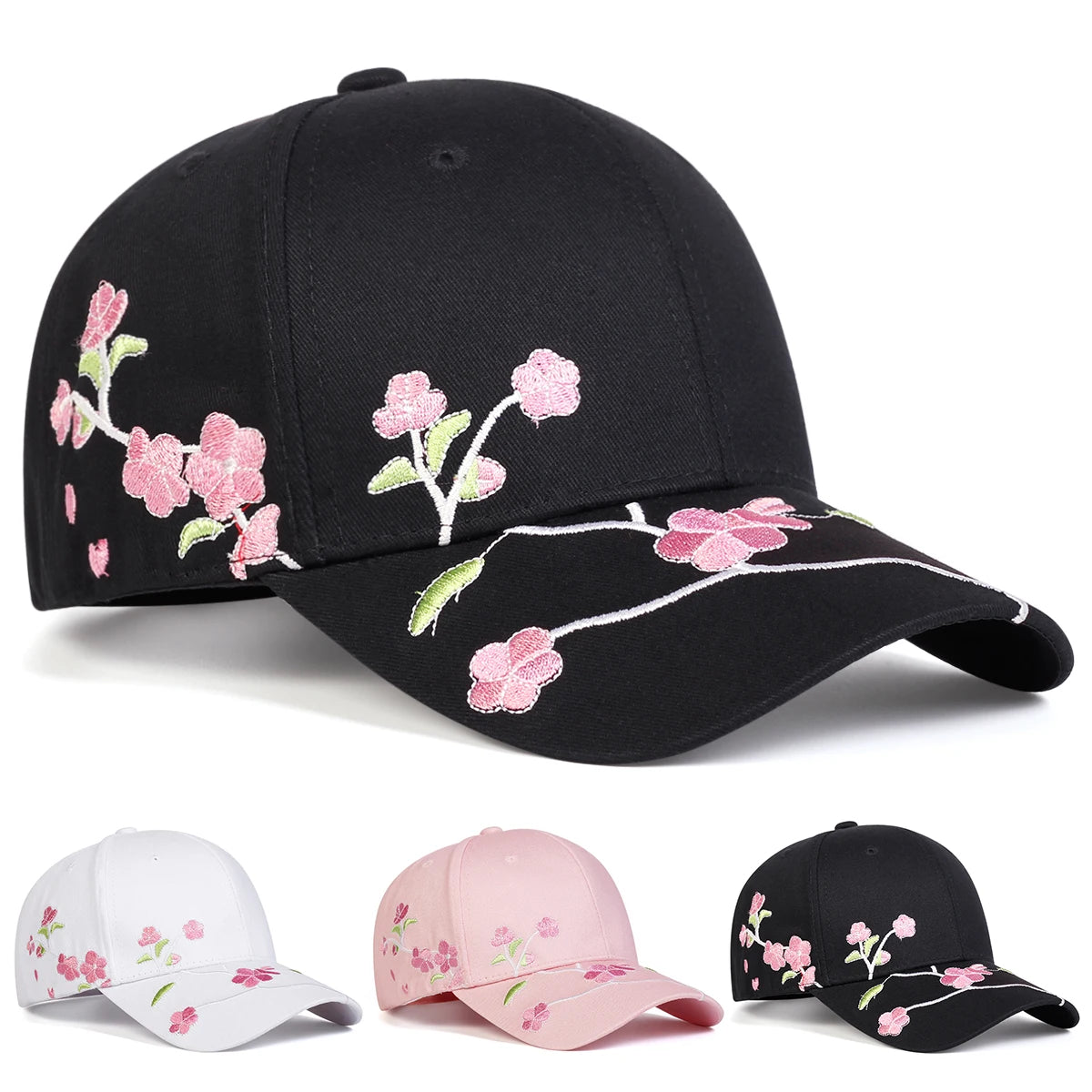 Unisex Peach Blossom Embroidery Baseball Cap Adjustable - Arthur's Wellness Emporium