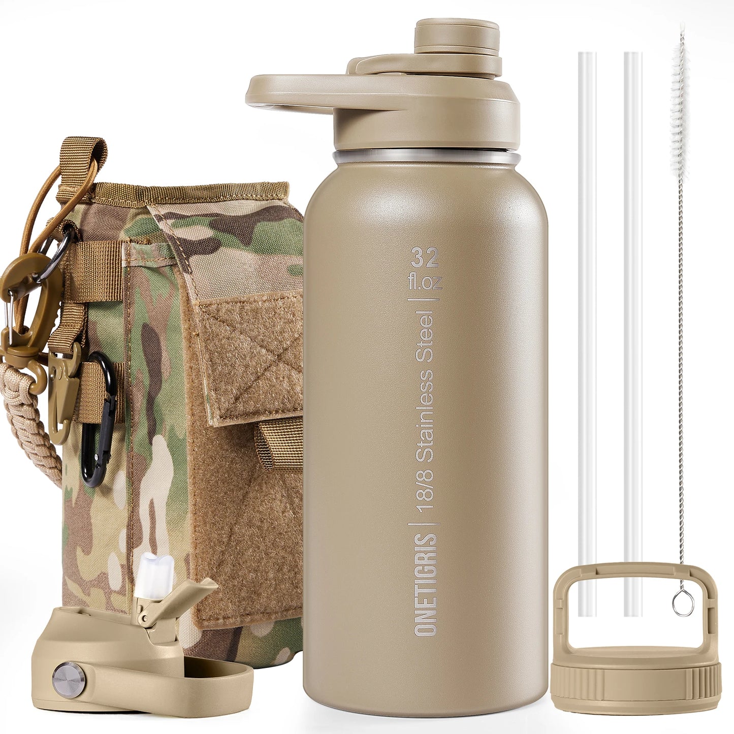OneTigris Insulated Water Bottle With Straw For Travel And Hiking
