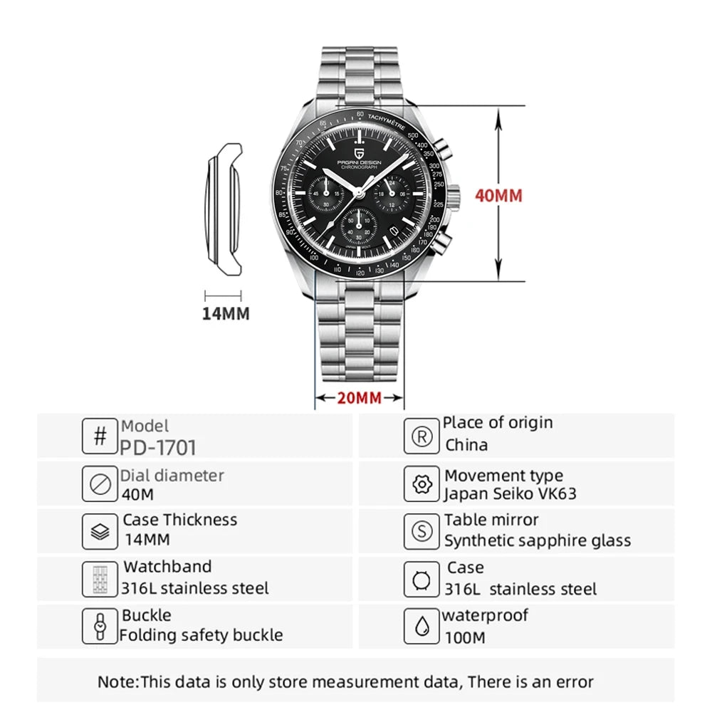 Pagani Design Moon V6 Men's Quartz Chronograph Watch