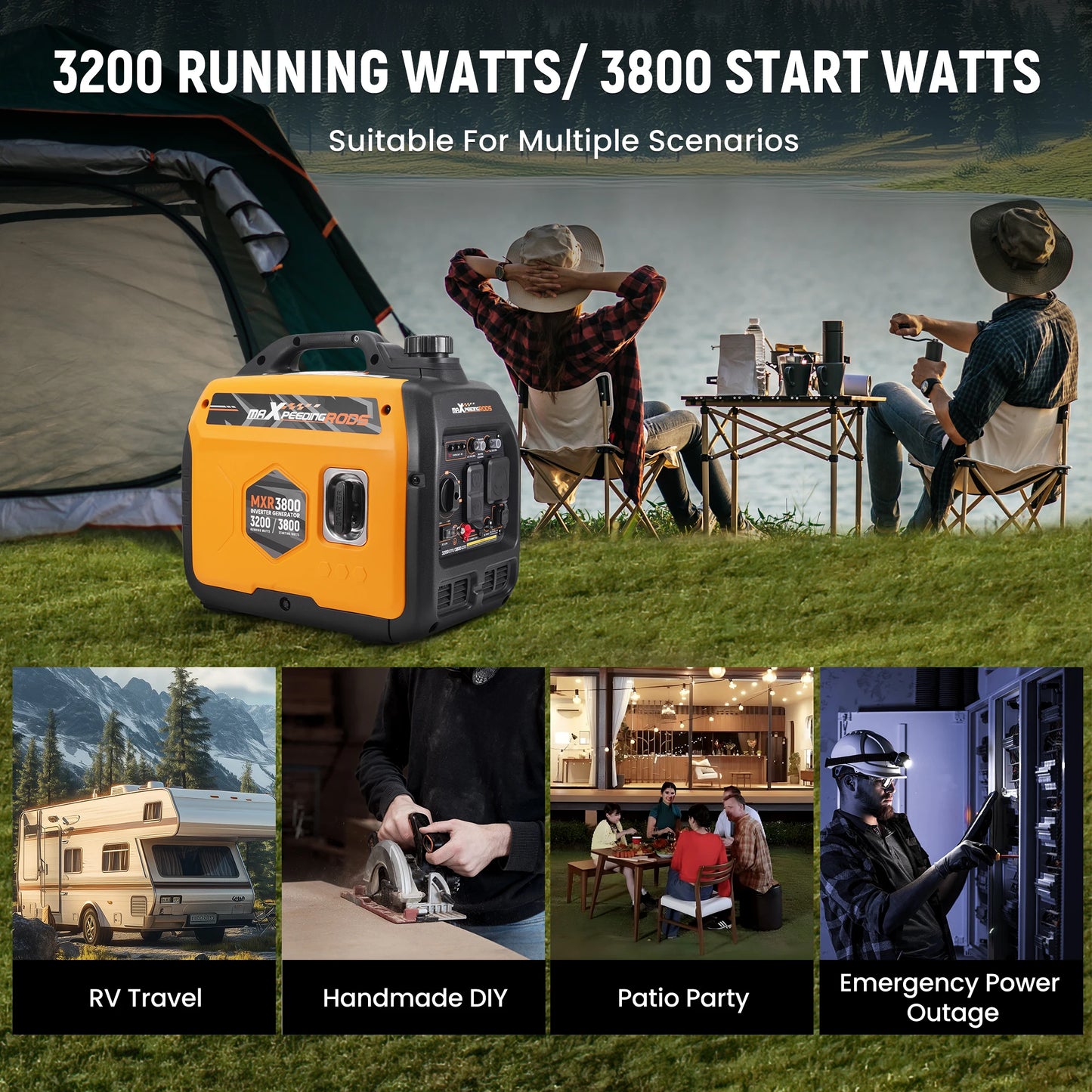 MXR 3800W Portable Gasoline Inverter Generator Quiet for Home RV - Arthur's Wellness Emporium