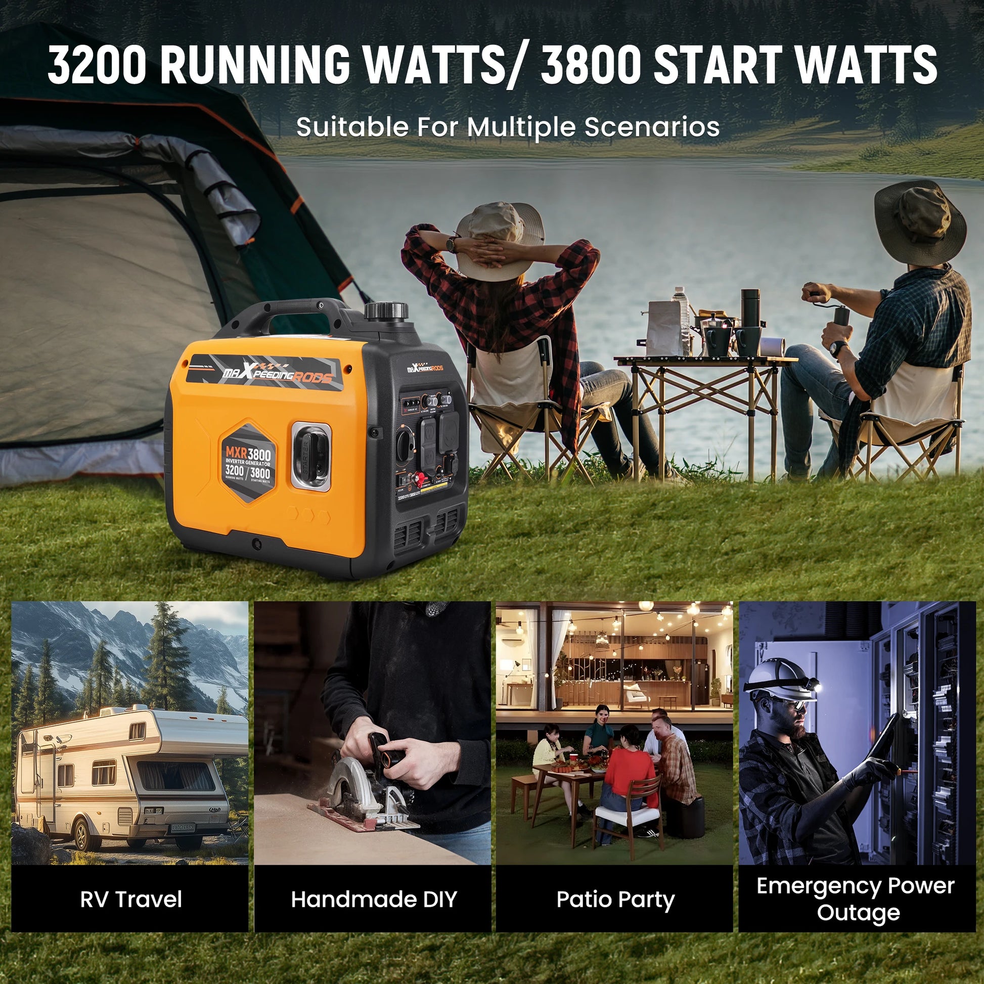 MXR 3800W Portable Gasoline Inverter Generator Quiet for Home RV - Arthur's Wellness Emporium
