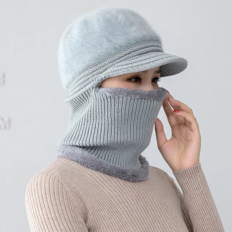Winter Fur Lined Balaclava Hat For Women Windproof Warmth