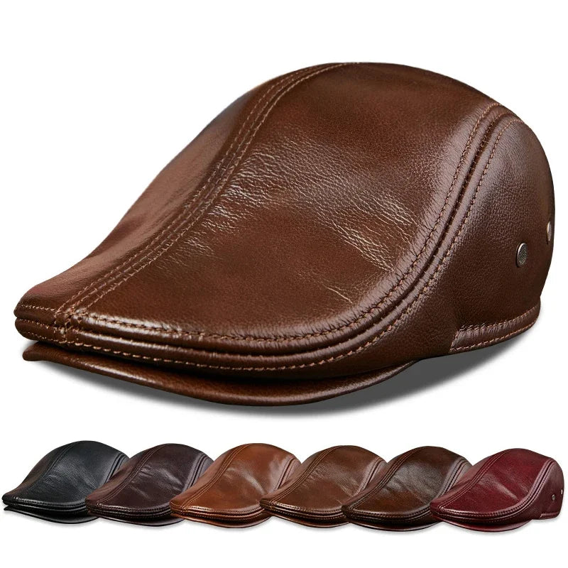 Genuine Leather Beret Hat Unisex Windproof Winter Cap Fashion