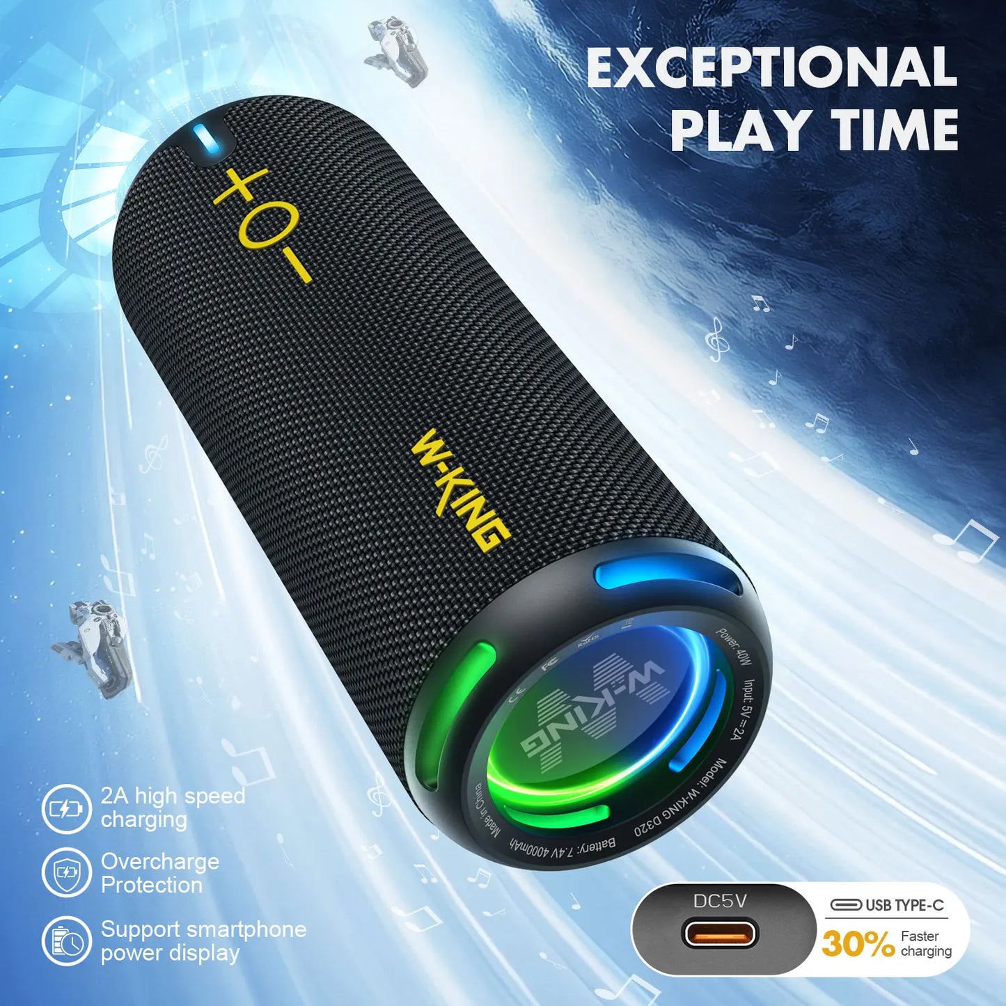 W-King 40W IP67 Portable Speaker With Bluetooth 5.3
