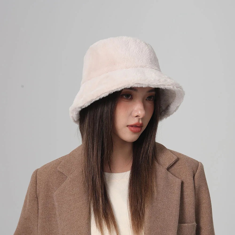 XIADAILACN Leopard Fur Bucket Hat Women Winter Warm Plush