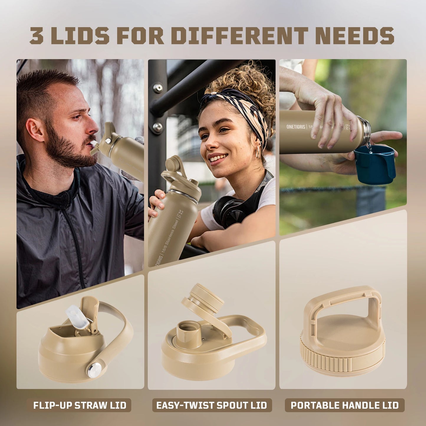 ONETIGRIS Insulated Tactical Stainless Steel Water Bottle With Straw