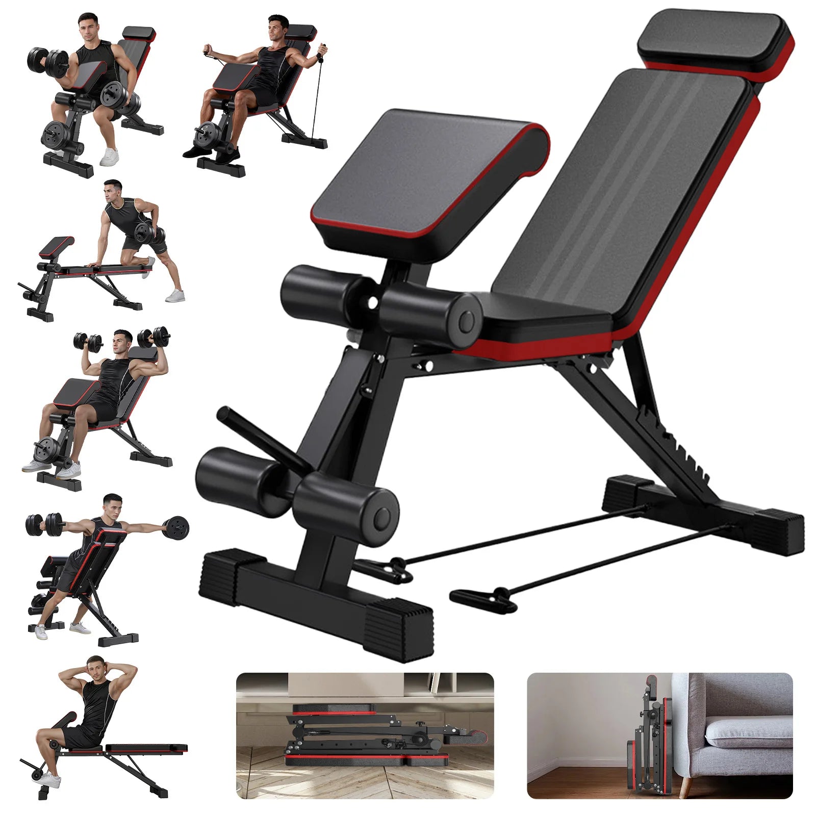 7 Level Foldable Weight Bench with Extended Headrest for Full Body Workout - Arthur's Wellness Emporium
