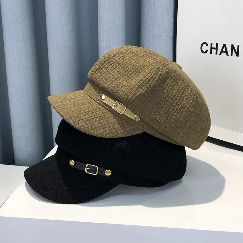 CN Knit Beret Hats For Women Octagonal Newsboy Style Casual