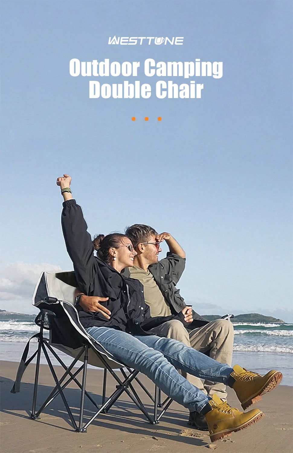 WESTTUNE Double Camping Chair Outdoor Folding Sofa With Cup Holder - Arthur's Wellness Emporium