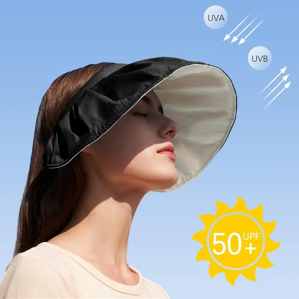 Women Golf Visor Clip On Foldable Wide Brim Sun Hat UV - Arthur's Wellness Emporium