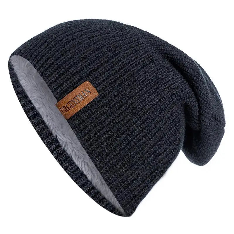 Unisex Fur Lined Beanie Hat Knit Cap for Men Women