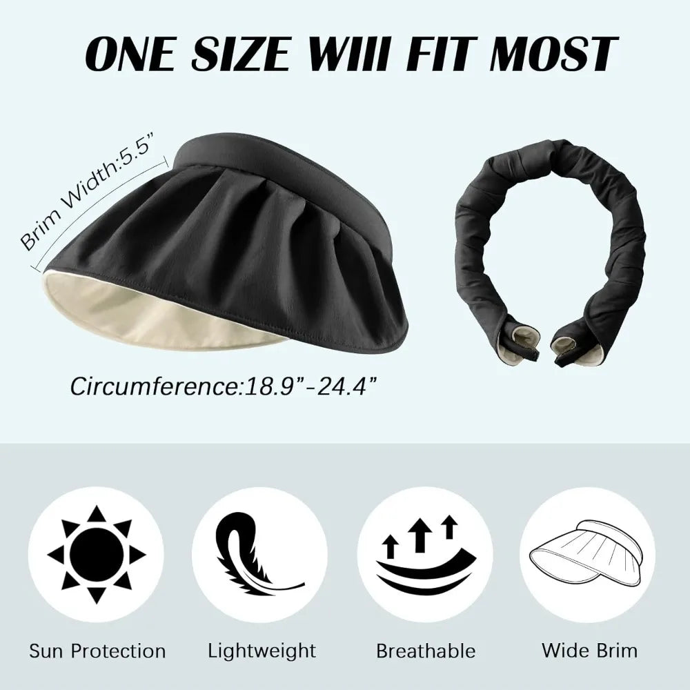 Women Golf Visor Clip On Foldable Wide Brim Sun Hat UV - Arthur's Wellness Emporium