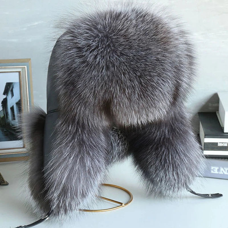 Fox Fur Ushanka Hat For Women Unisex Winter Bomber Cap