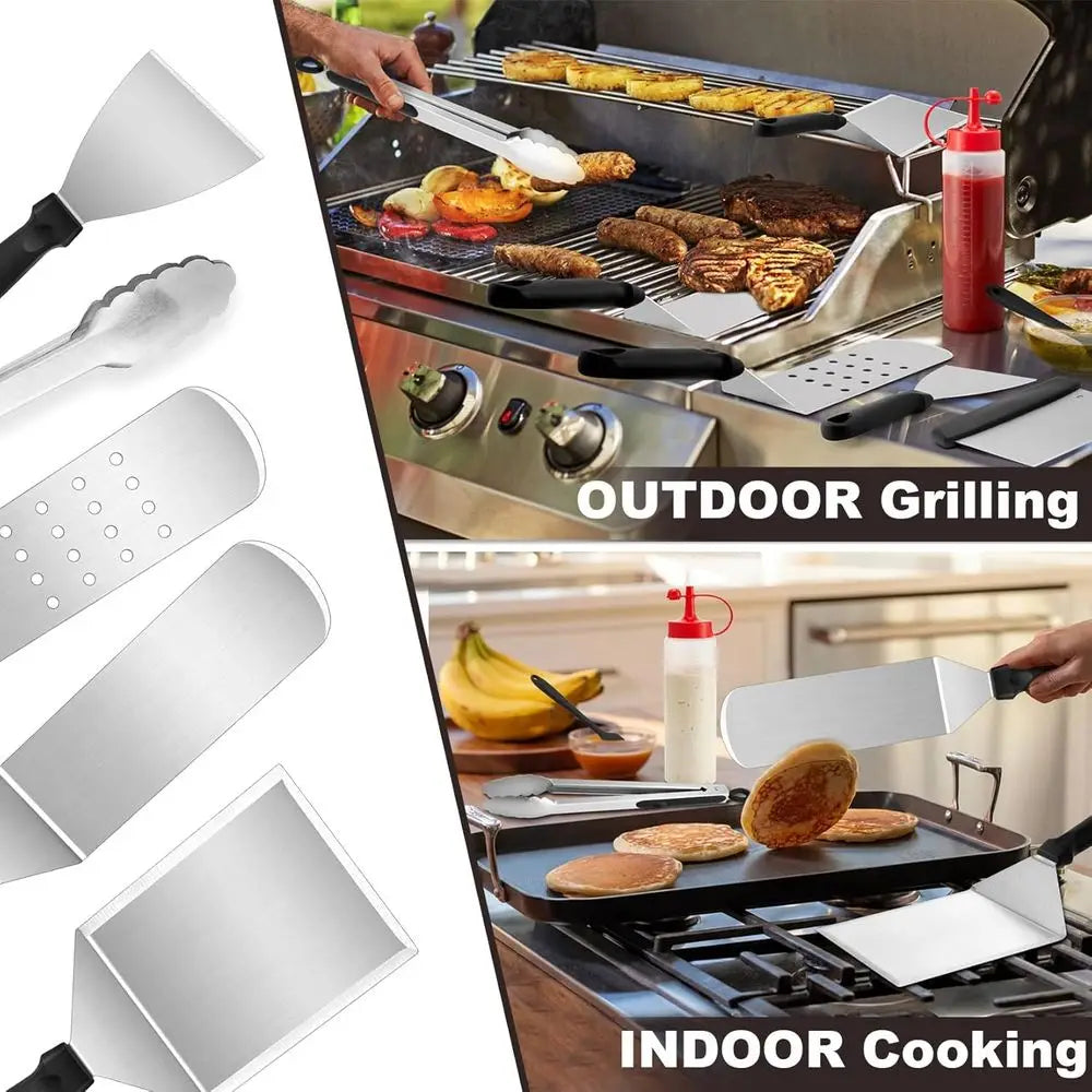 Griddle Accessories Kit Lattice Grilling Tool Set Stainless Spatula Tongs
