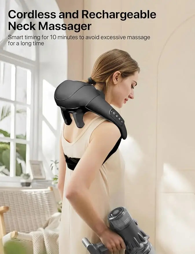 MASGREE Cordless Shiatsu Neck Back Massager With Heat 2500mAh Rechargeable