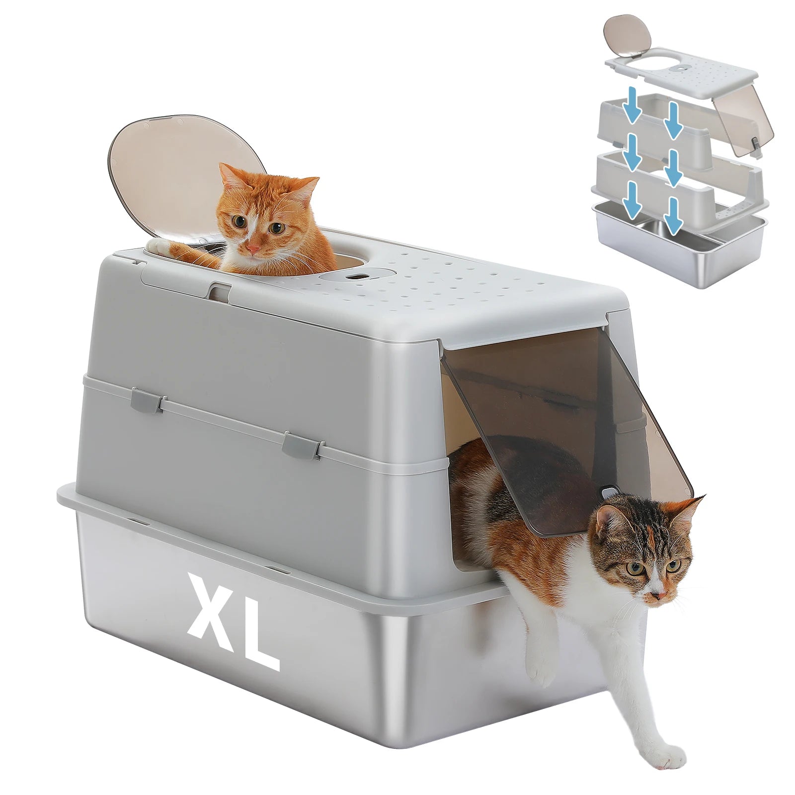 Stainless Steel Cat Litter Box With Scoop High Sides Indoor - Arthur's Wellness Emporium