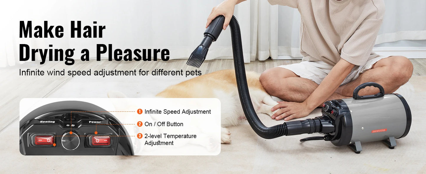 SucceBuy 2000W Dog Dryer With Adjustable Speed And Nozzle Set - Arthur's Wellness Emporium