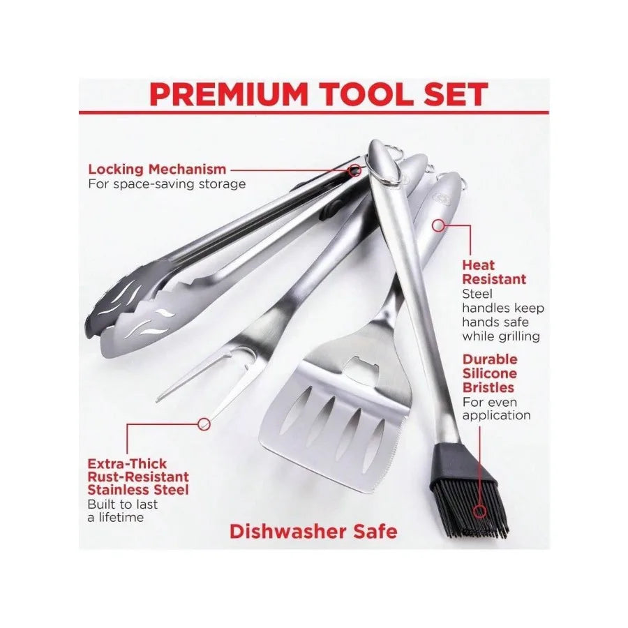 Grill Tools Set With Spatula Fork Tongs Brush BBQ Accessories