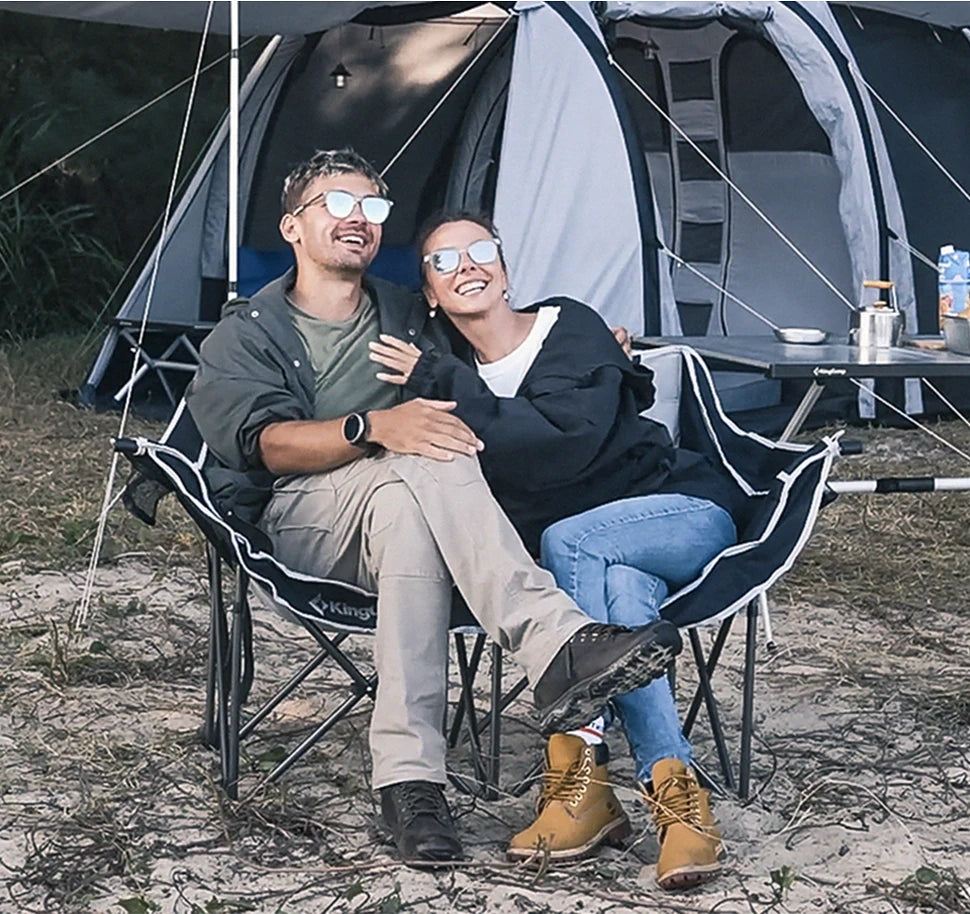 WESTTUNE Double Camping Chair Outdoor Folding Sofa With Cup Holder - Arthur's Wellness Emporium