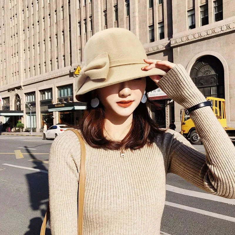 FAITOLAGICN Bowknit Dome Fedora Hat For Women Winter
