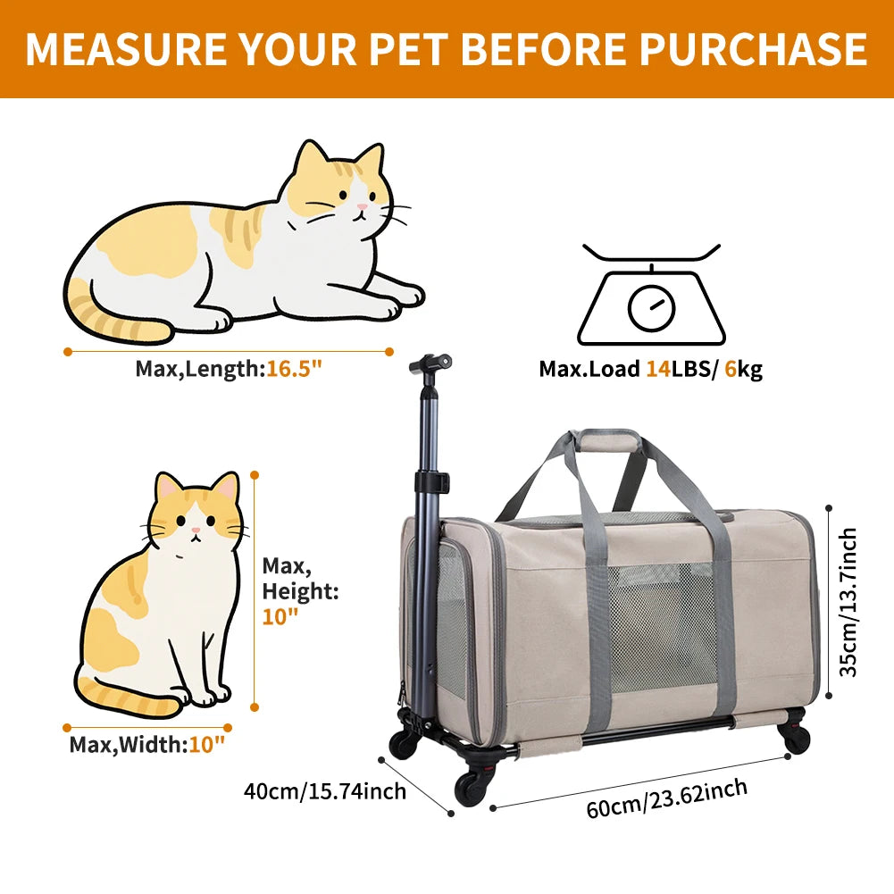 Cat Trolley For 2 Cats Wheeled Carrier With Safety Belts - Arthur's Wellness Emporium