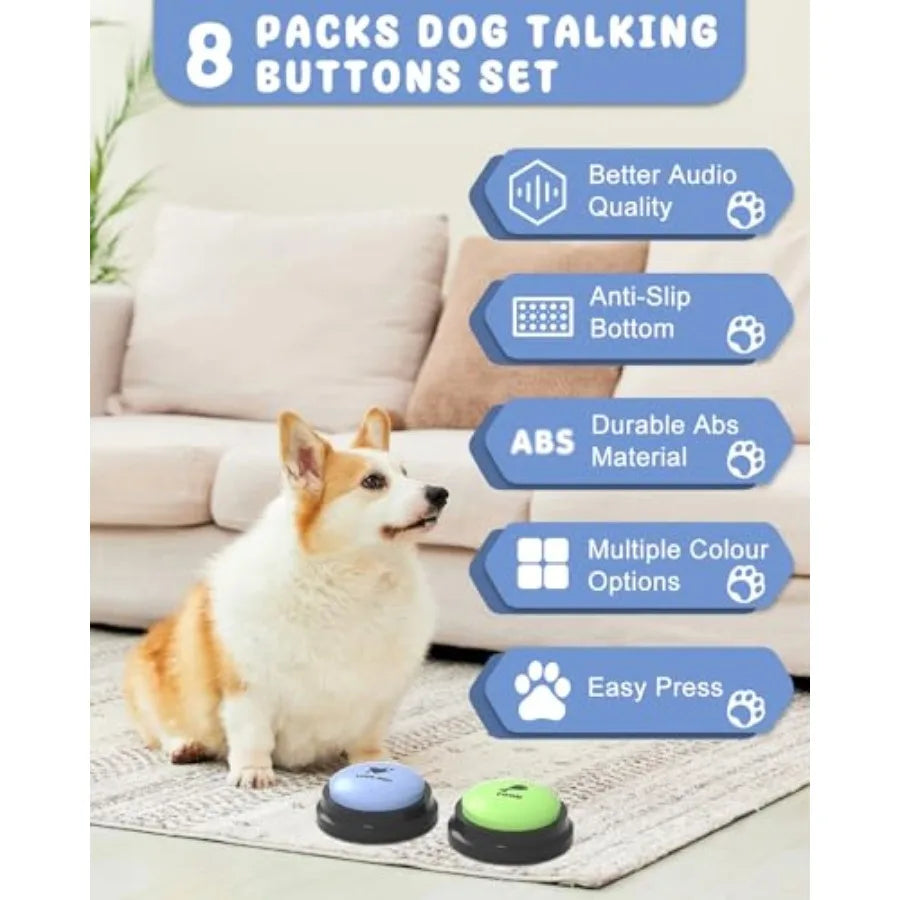 Dog Talking Button Set 8 Recordable Voice Commands For Training - Arthur's Wellness Emporium