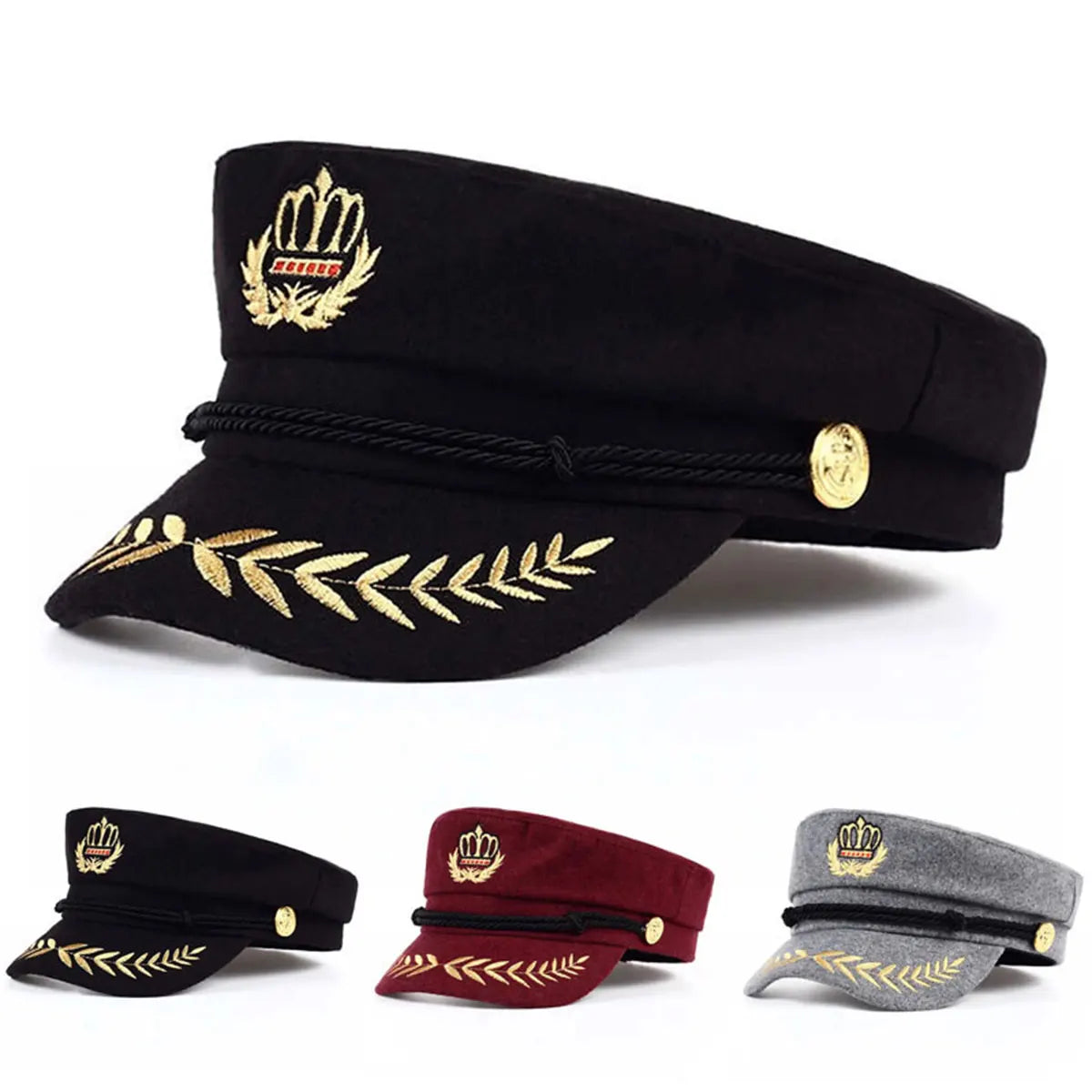 Unisex Navy Crown Wheat Embroidered Cap For Travel Hat - Arthur's Wellness Emporium