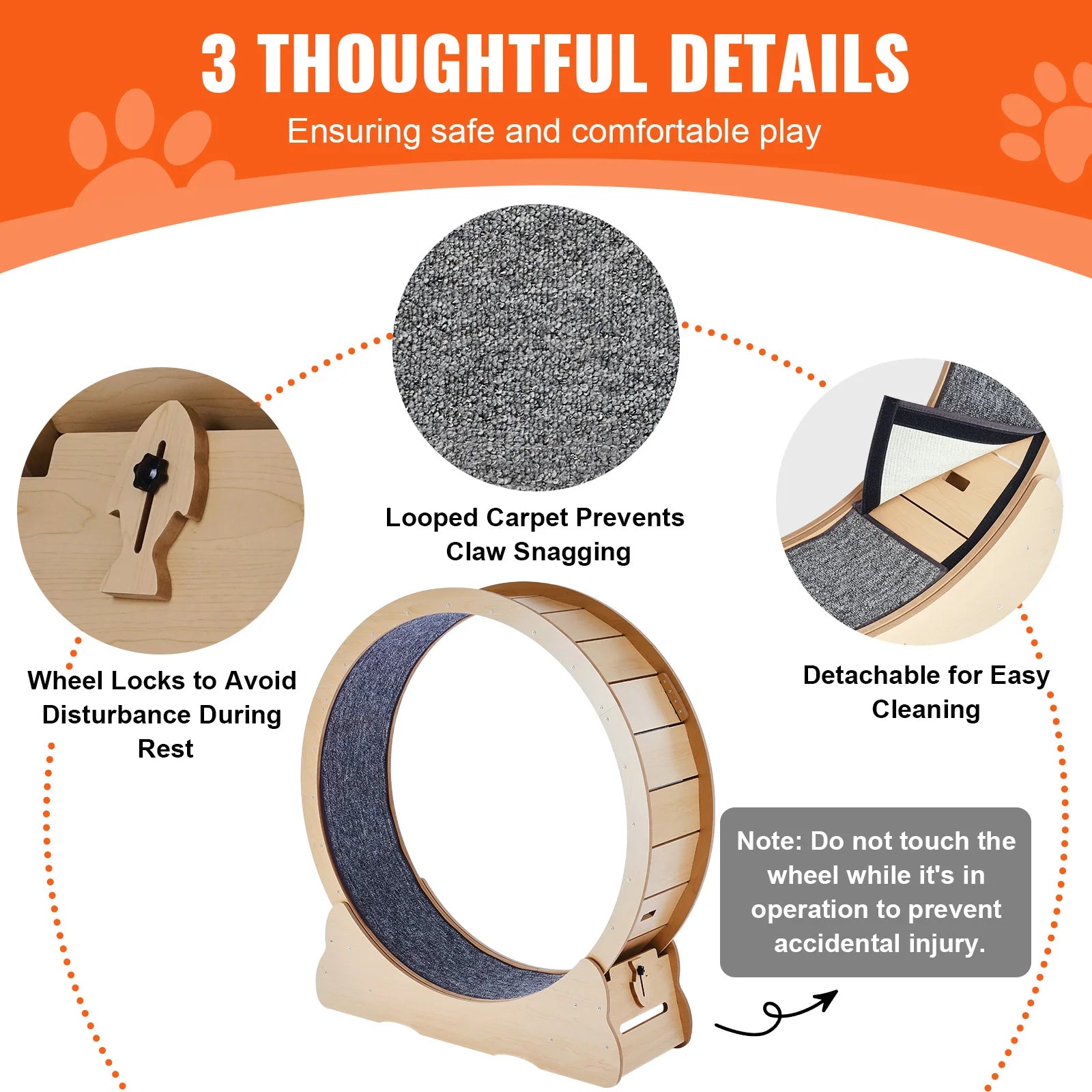Wooden Cat Exercise Wheel Large Indoor Running Wheel Detachable Carpet - Arthur's Wellness Emporium