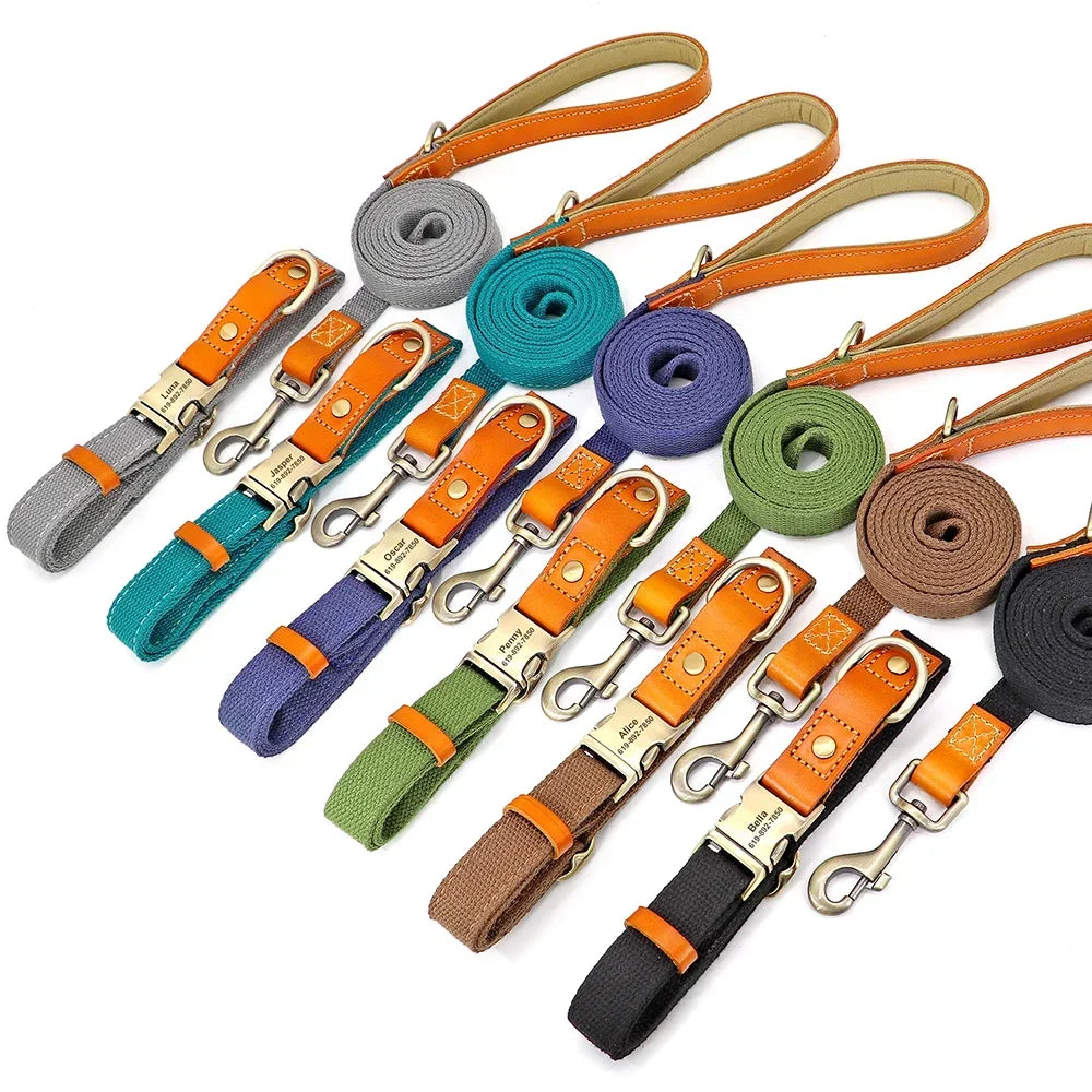Nylon Custom Dog Collar and Leash Set with Personalized Nameplate - Arthur's Wellness Emporium