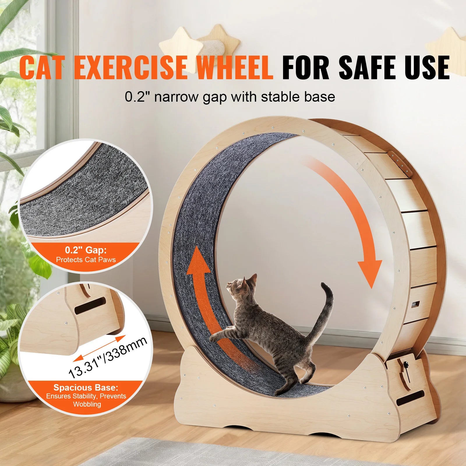 Wooden Cat Exercise Wheel Large Indoor Running Wheel Detachable Carpet - Arthur's Wellness Emporium