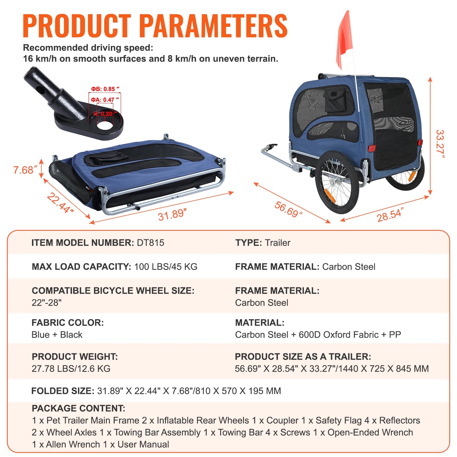 Pet Bicycle Carrier Cart Trailer Foldable For Dogs 100 Lbs - Arthur's Wellness Emporium