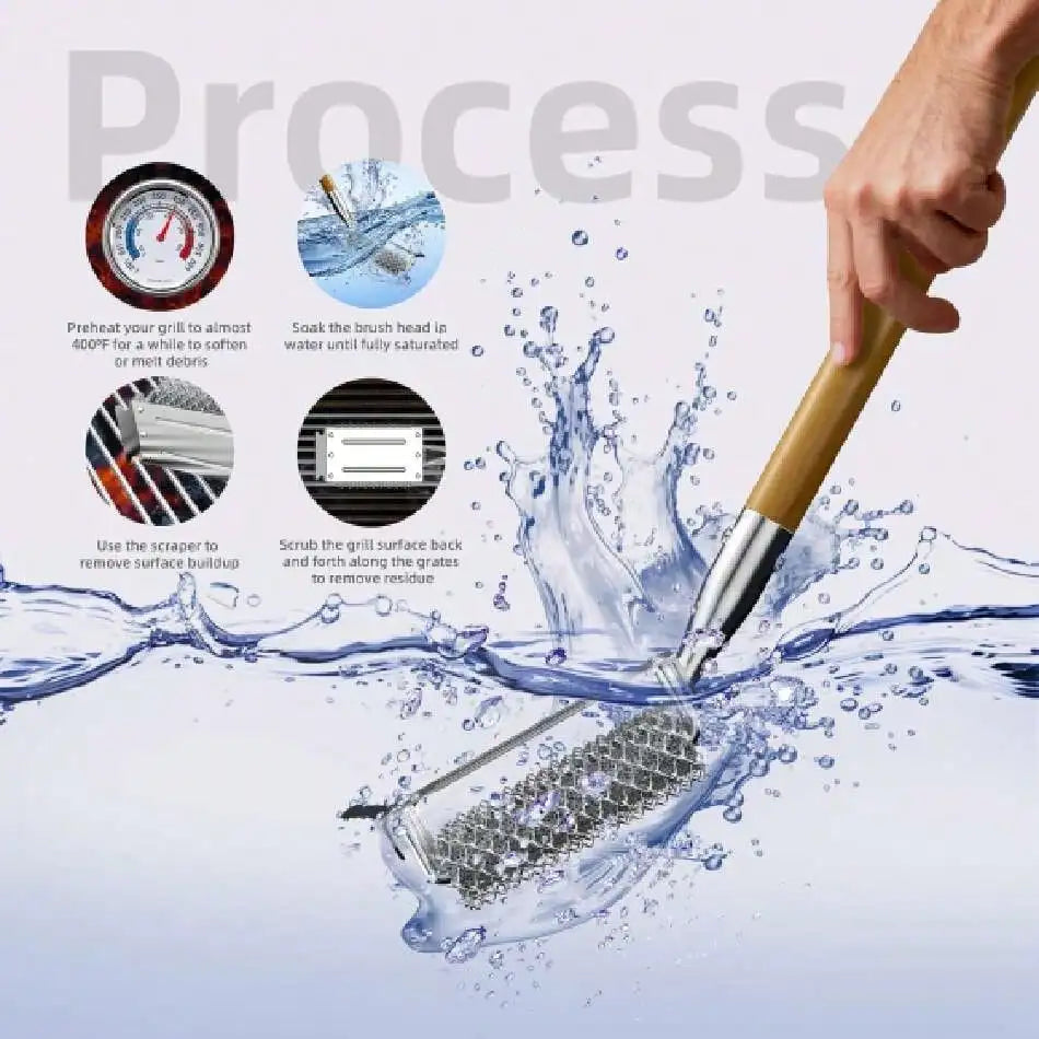Stainless Steel Grill Brush And Scraper With 3 Replacement Heads