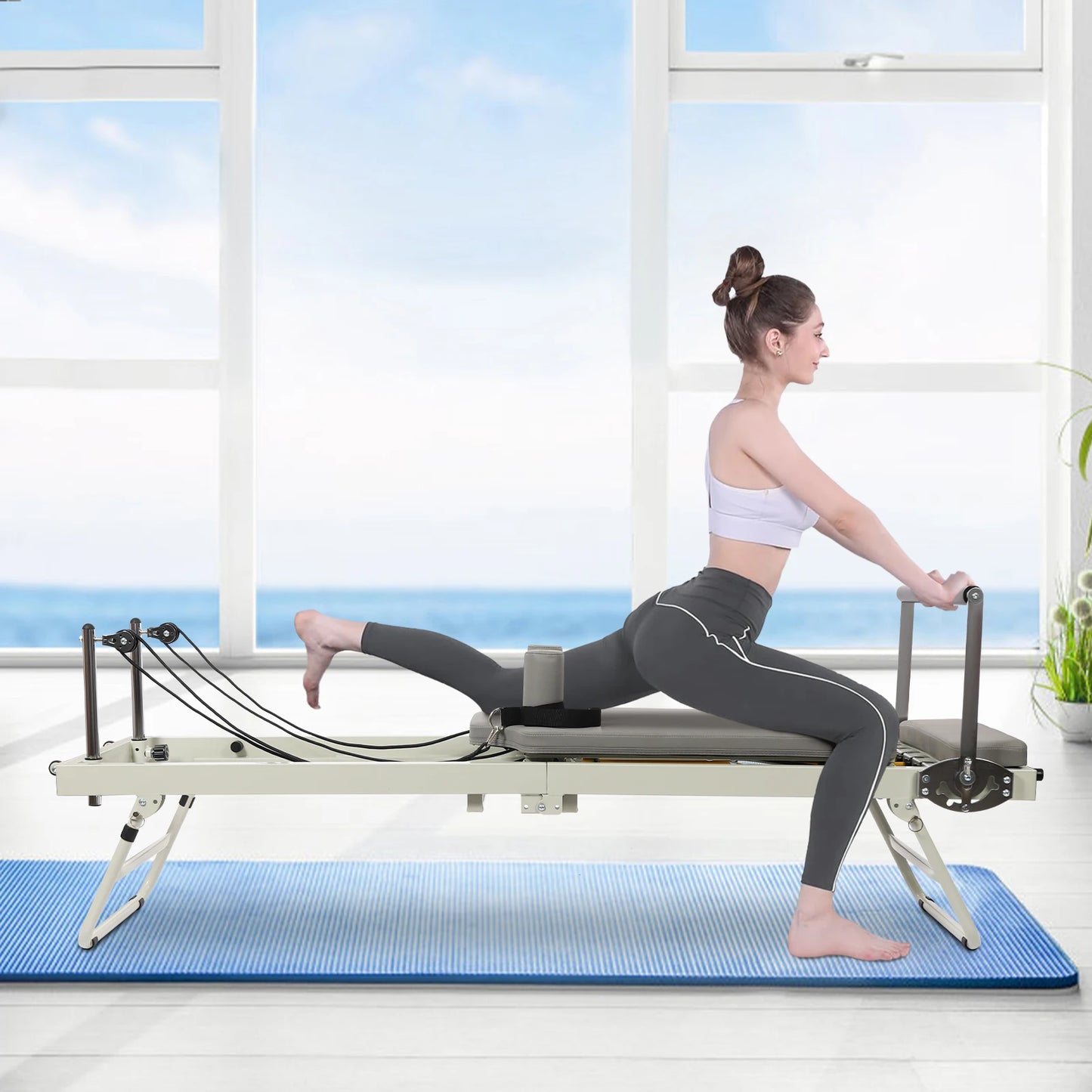 Foldable Pilates Reformer Machine with Adjustable Features