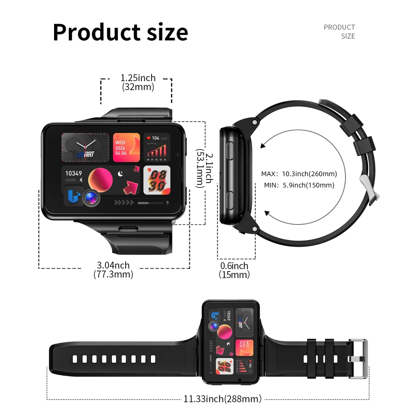 Lokmat Appllp Max Android Smartwatch Detachable Strap 4G WiFi - Arthur's Wellness Emporium