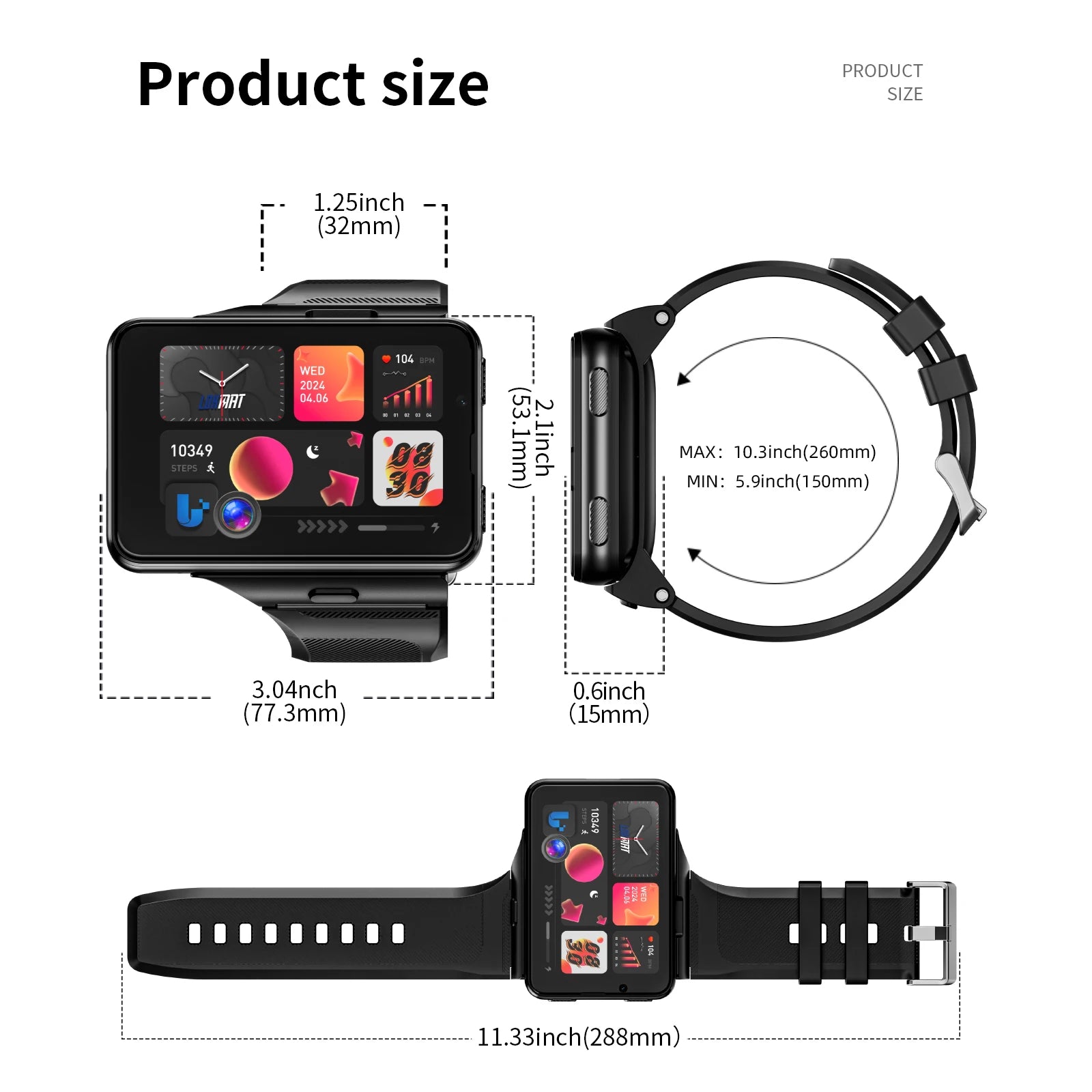 Lokmat Appllp Max Android Smartwatch Detachable Strap 4G WiFi - Arthur's Wellness Emporium