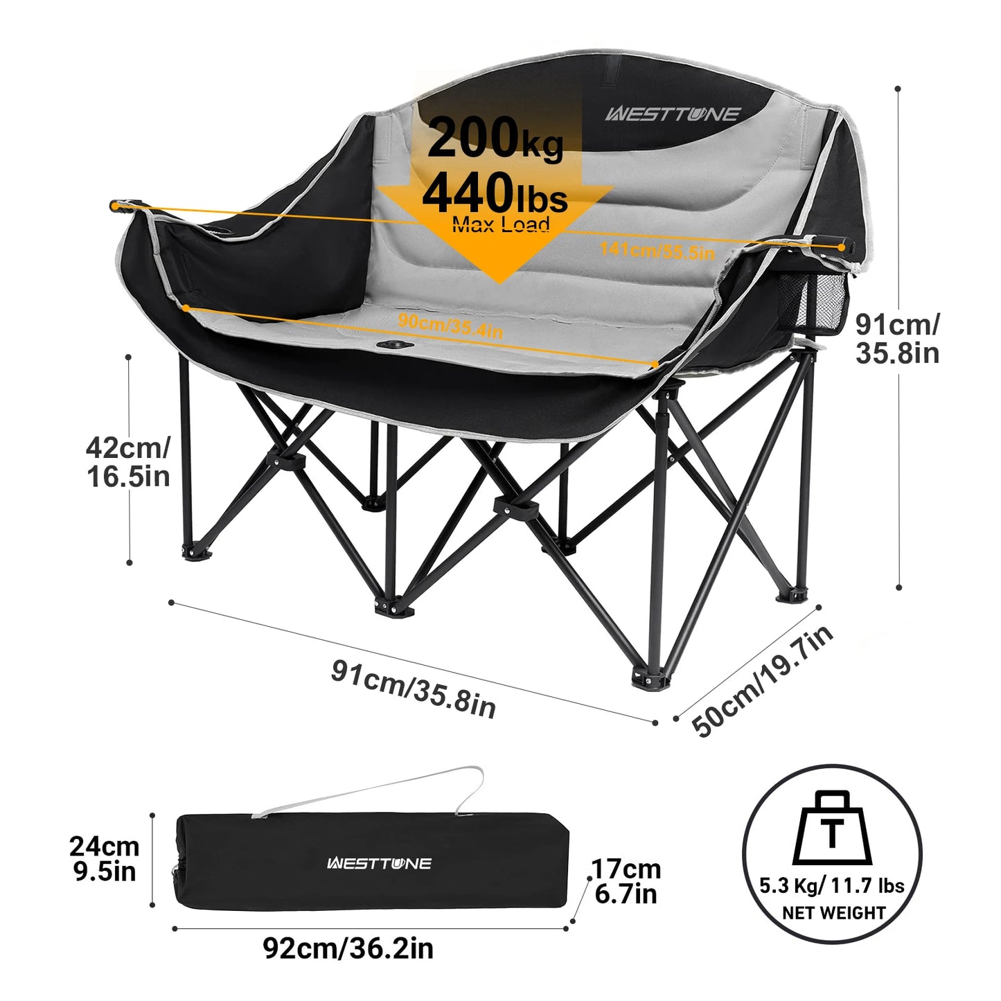 WESTTUNE Double Camping Chair Outdoor Folding Sofa With Cup Holder - Arthur's Wellness Emporium