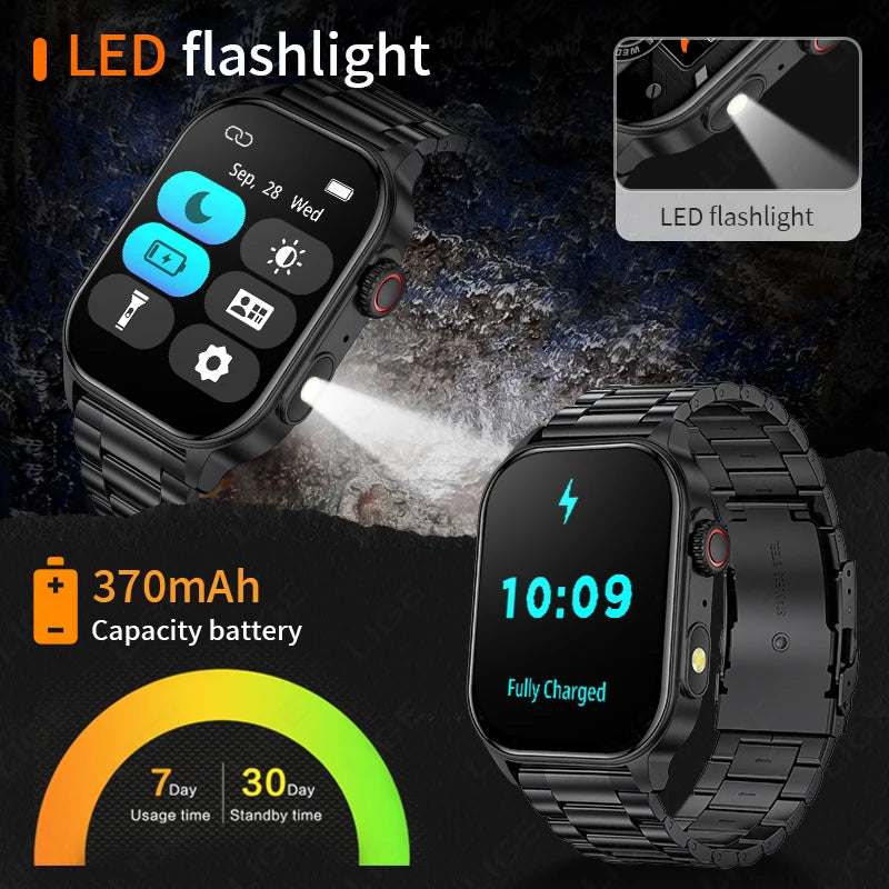 LIGE Smart Watch LED Flashlight Military Sport Waterproof
