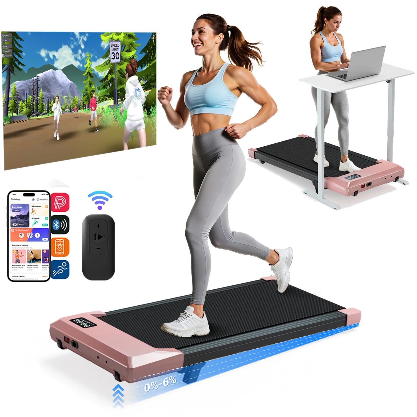 Superun Under Desk Treadmill 2.5 HP With LED Display Remote - Arthur's Wellness Emporium