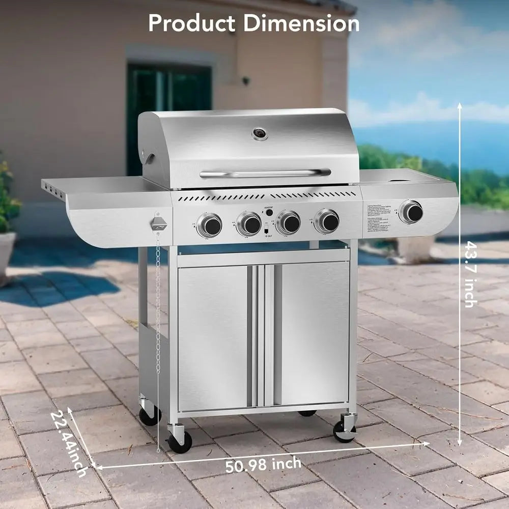 Heavy Duty Stainless Steel Propane Gas Grill With Side Burner - Arthur's Wellness Emporium