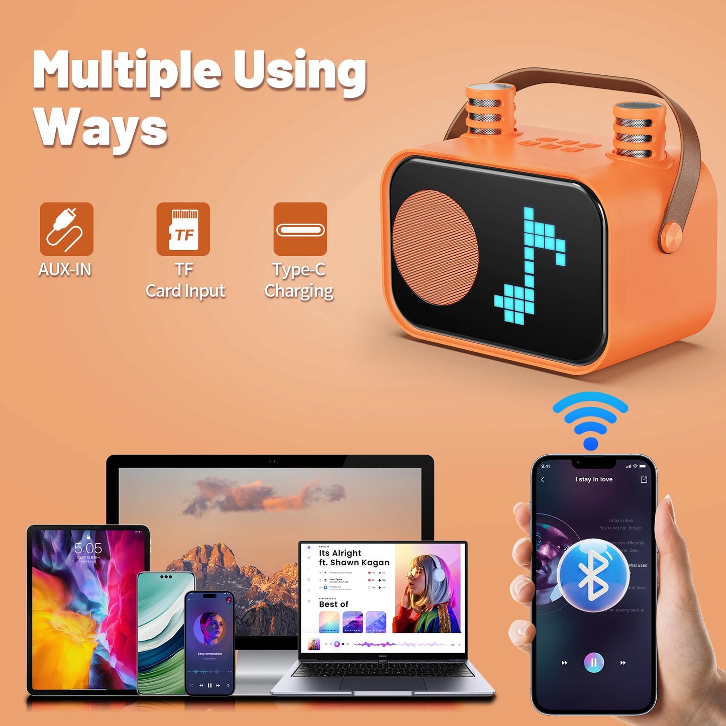 FanFun D58 Mini Bluetooth Karaoke Machine With Two Wireless Microphones