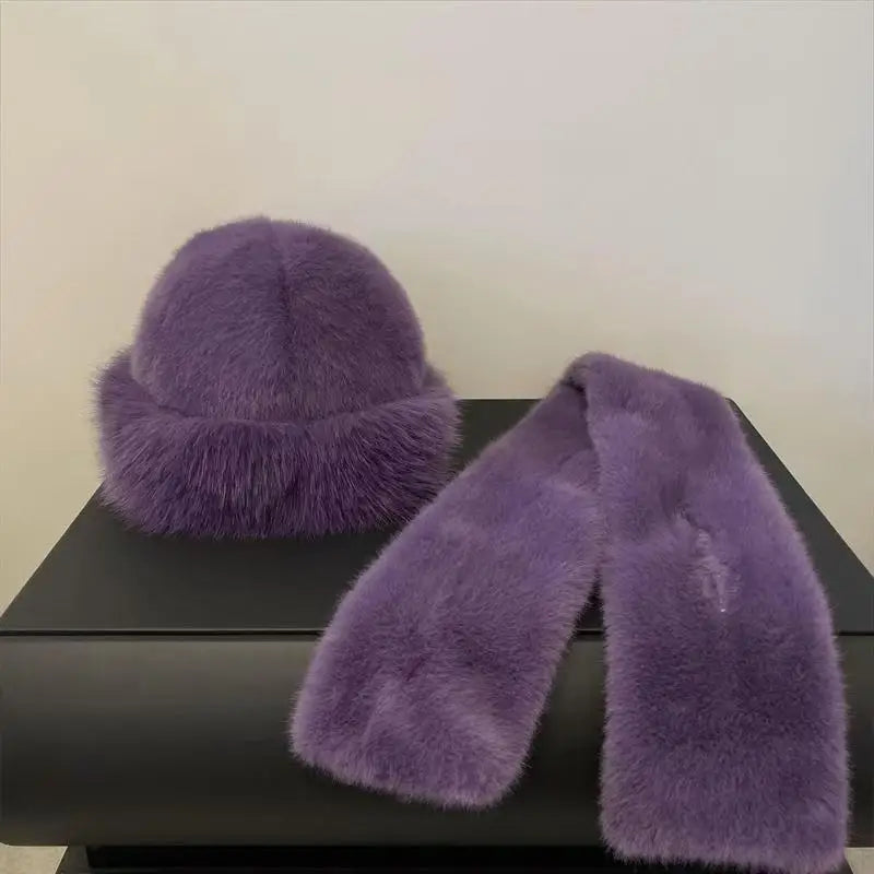 Winter Scarf and Hat Set for Women Plush Warm Beanie