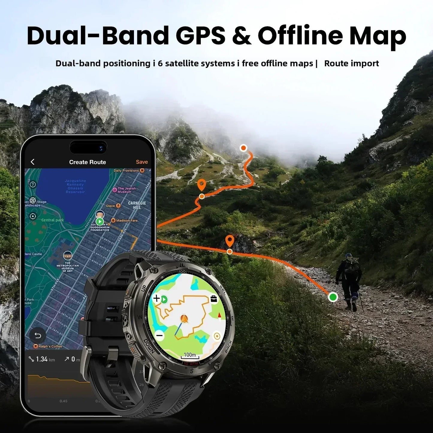 KOSPET Tank T4 Smart Watch For Men GPS Offline Maps - Arthur's Wellness Emporium
