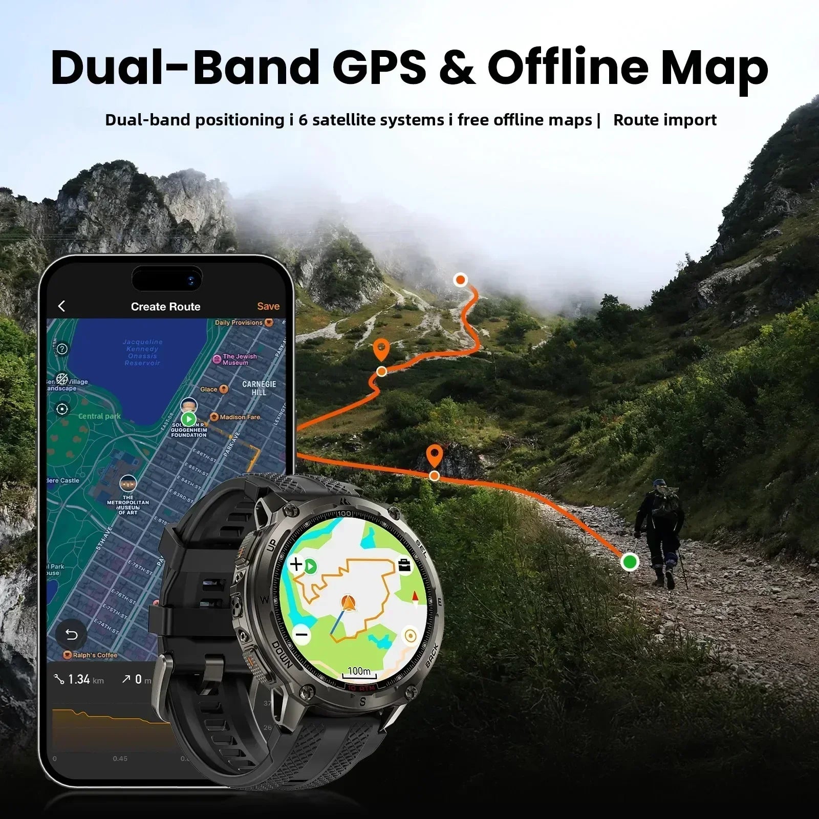 KOSPET Tank T4 Smart Watch For Men GPS Offline Maps - Arthur's Wellness Emporium