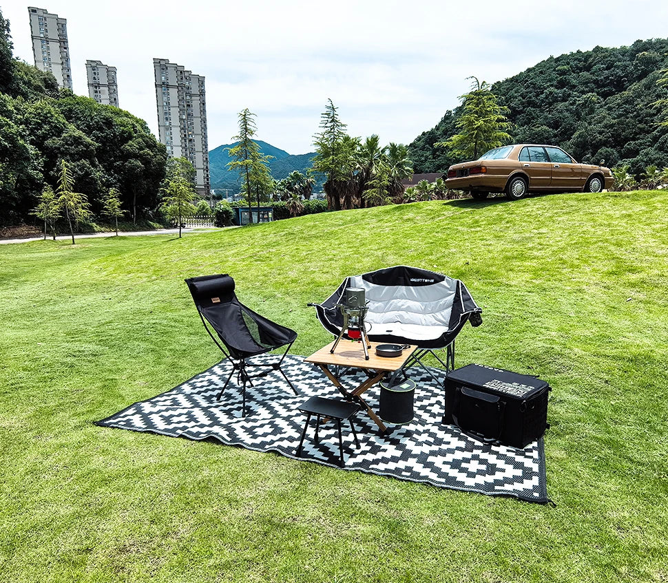 WESTTUNE Double Camping Chair Outdoor Folding Sofa With Cup Holder - Arthur's Wellness Emporium